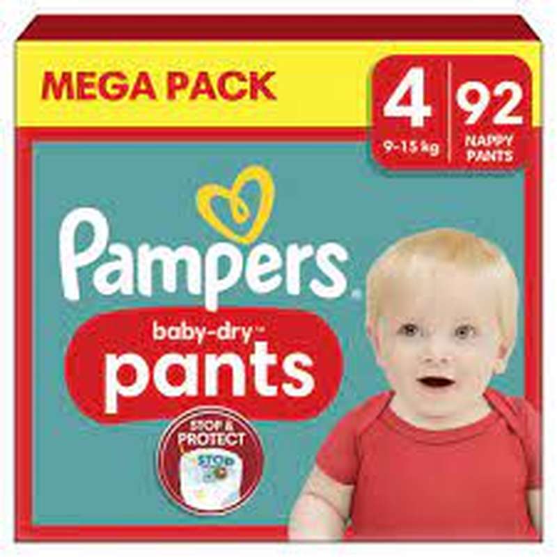 Couches-culottes baby dry pants T4 / 9-15 kg, Pampers (x92)