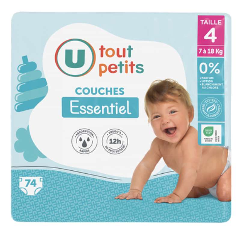 Couches essentiel T4 / 7-18kg, U Tout Petits  (x 74)