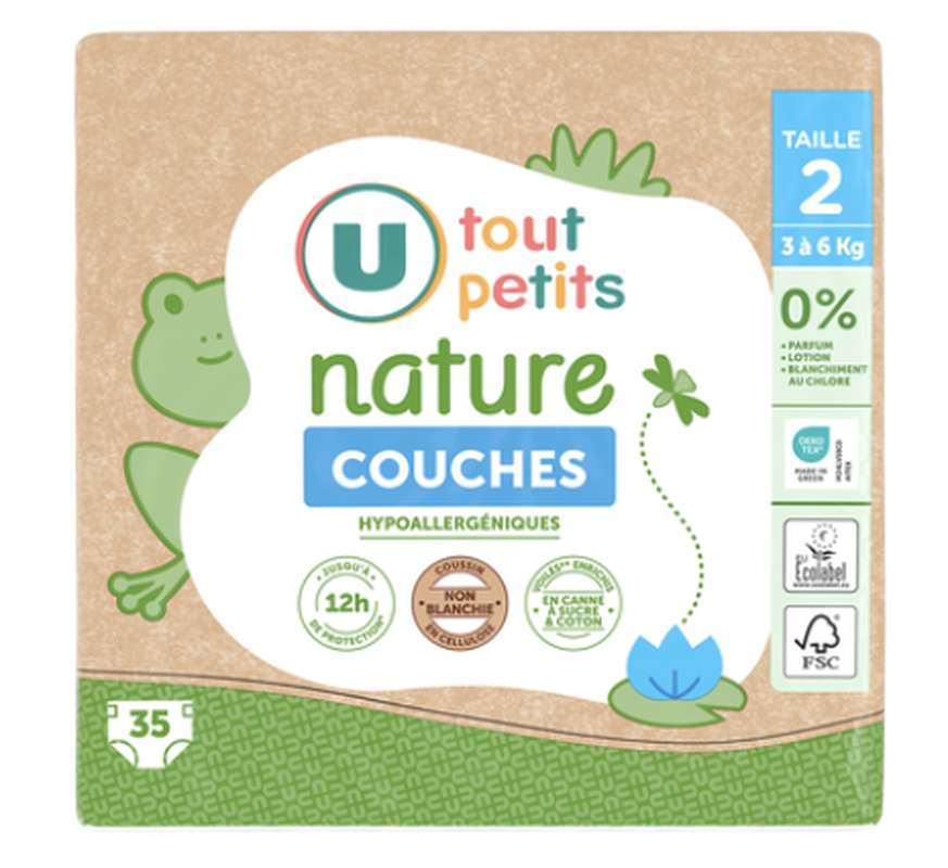 Couches hypoallergéniques T2 - 3/6kg, U Tout Petits Nature (x 35)