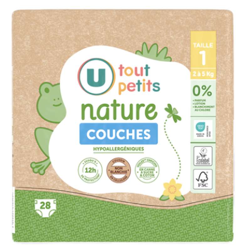 Couches nature T1 / 2-5kg, U Tout Petits (x 28)