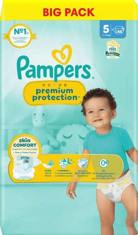 Couches premium protection T5 / 11-16 kg, Pampers (x46)