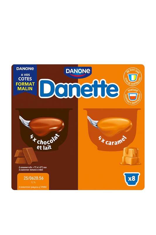Crème dessert au chocolat au lait et caramel, Danette  (8 x 125 g)