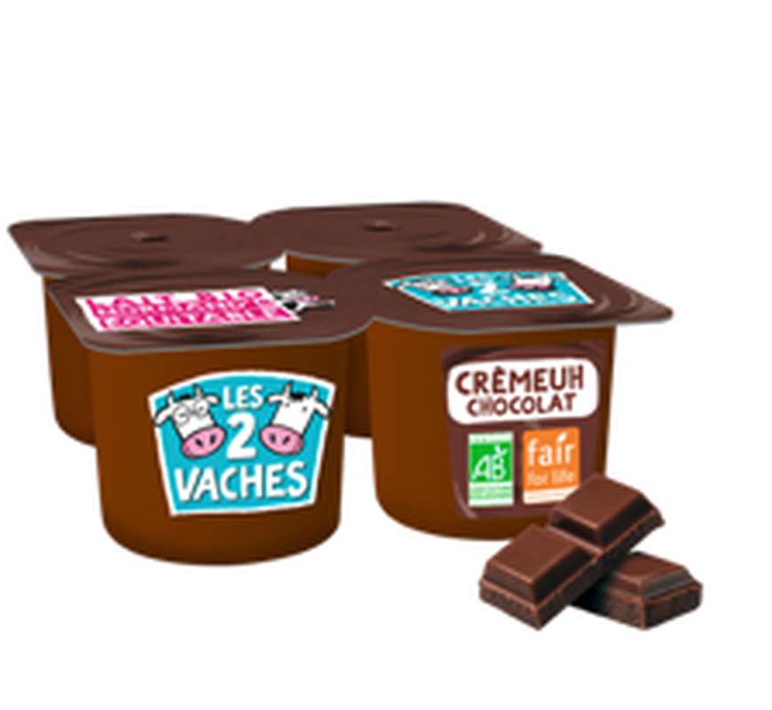 Crème dessert BIO au chocolat, Les 2 Vaches (4 x 95 g)