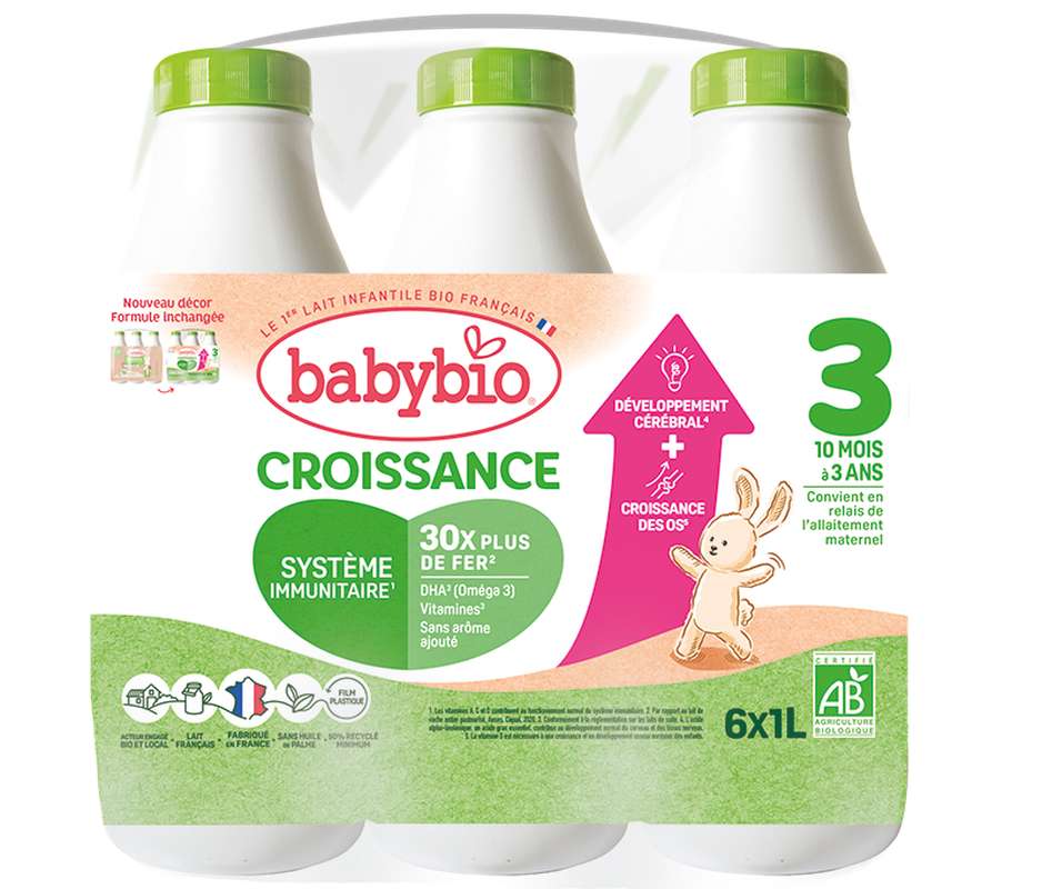 Croissance Liquide - Formule au Lait de Vache français BIO - dès 10 mois, Babybio (6 x 1 L)