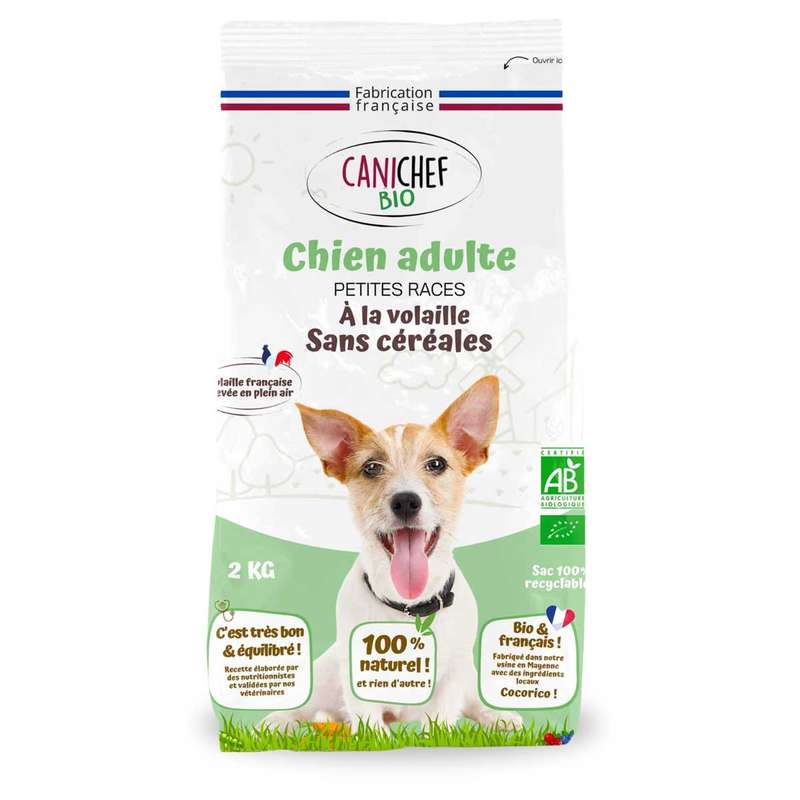 Croquette chien petite race sans céréales BIO, Canichef (2 kg)