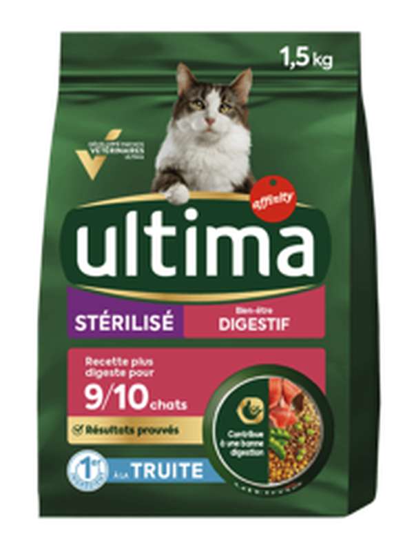 Croquettes pour chats stérilisés sensibles à la truite et à l'orge, Ultima  (1,5kg)