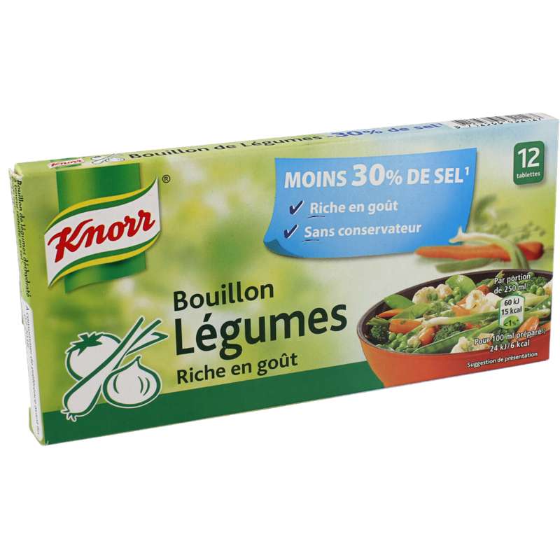 Bouillon de légumes réduit en sel, Knorr (x 12, 109 g) La belle vie