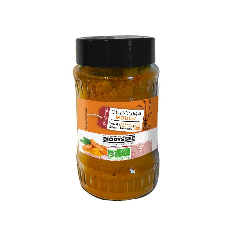 Curcuma moulu flacon en verre BIO, Biodyssée (140 g)