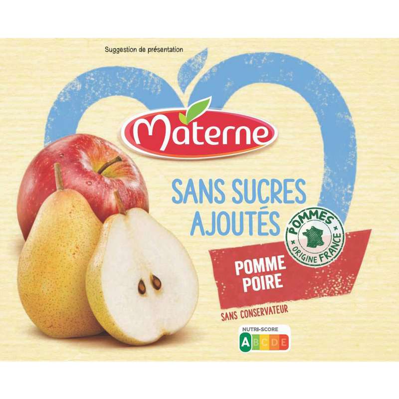 Compote pomme poire sans sucre ajouté, Materne (4 x 100g) La belle