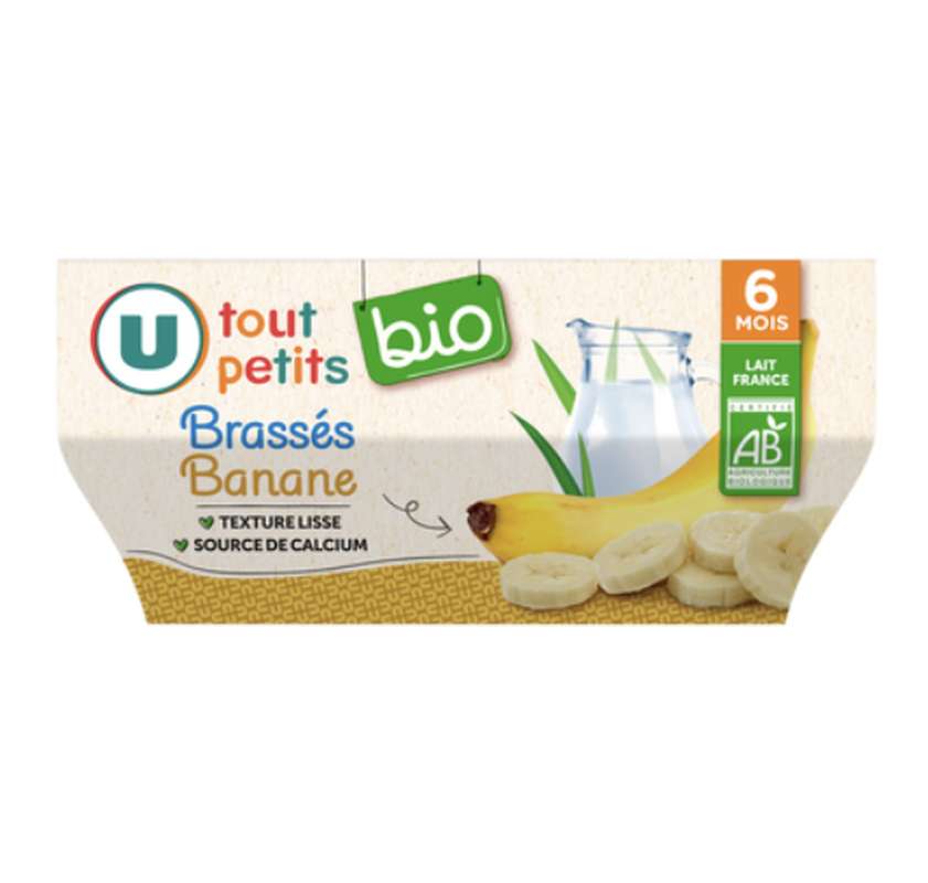 Dessert lacté saveur banane BIO - dès 6 mois, U Tout Petits (4 x 100 g)