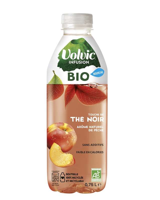 Eau minérale aromatisé au thé noir et pêche BIO, Volvic (75 cl) | La ...