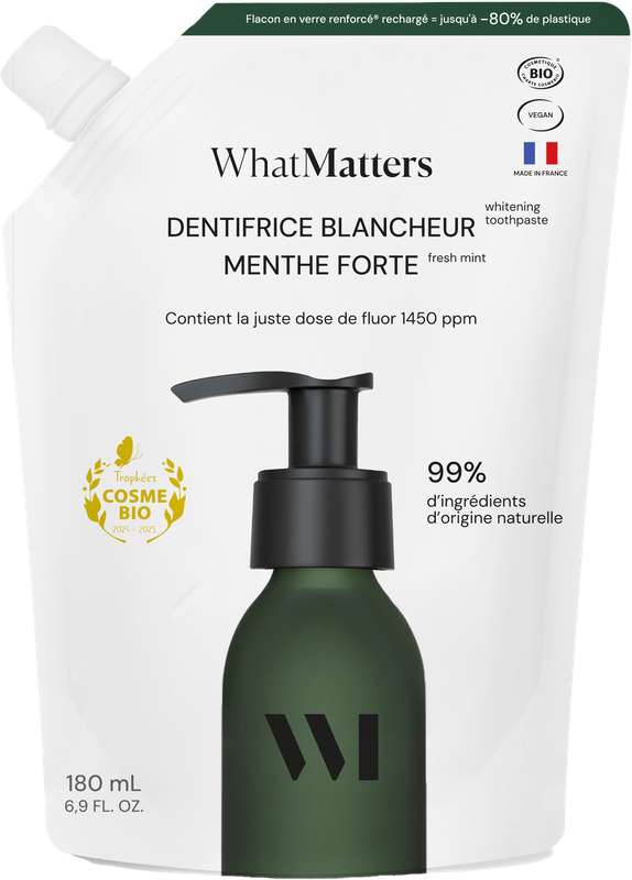 Eco-recharge Dentifrice Menthe Blancheur & Fluor BIO, What Matters (180 ml)