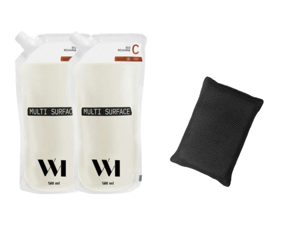 Lot de 2 Eco-recharge Multi Surface BIO, What Matters (500 ml x 2) + 1 EPONGE LAVABLE OFFERTE
