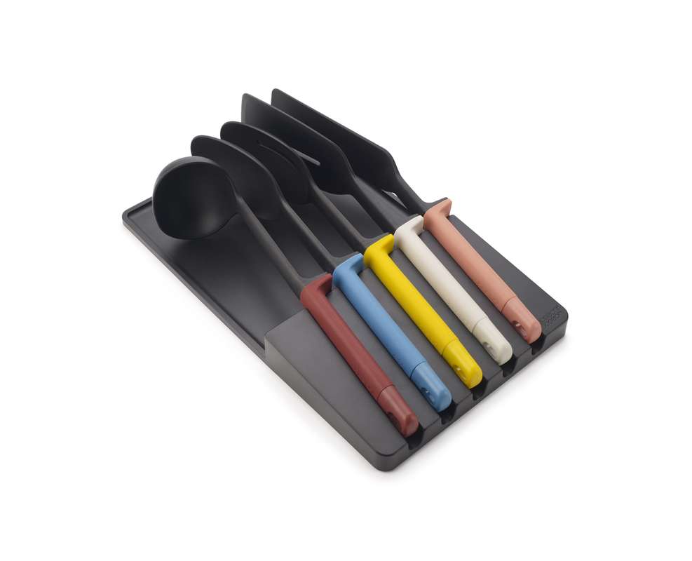 Set Ustensiles De Cuisine Joseph Joseph - 5 Pièces Avec Support Rangement - Poignées Silicone Résistant à 200°C - Couleur Opale