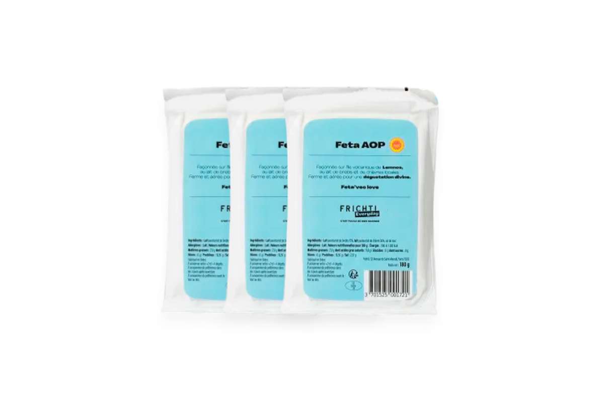 Lot de 3 x Feta AOP gastronomique grecque de l’ile de Lemnos, Frichti (180 g)