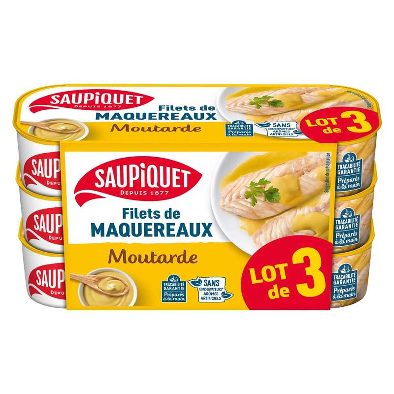 Filets de maquereaux à la moutarde en lot, Saupiquet (3 x 169 g)