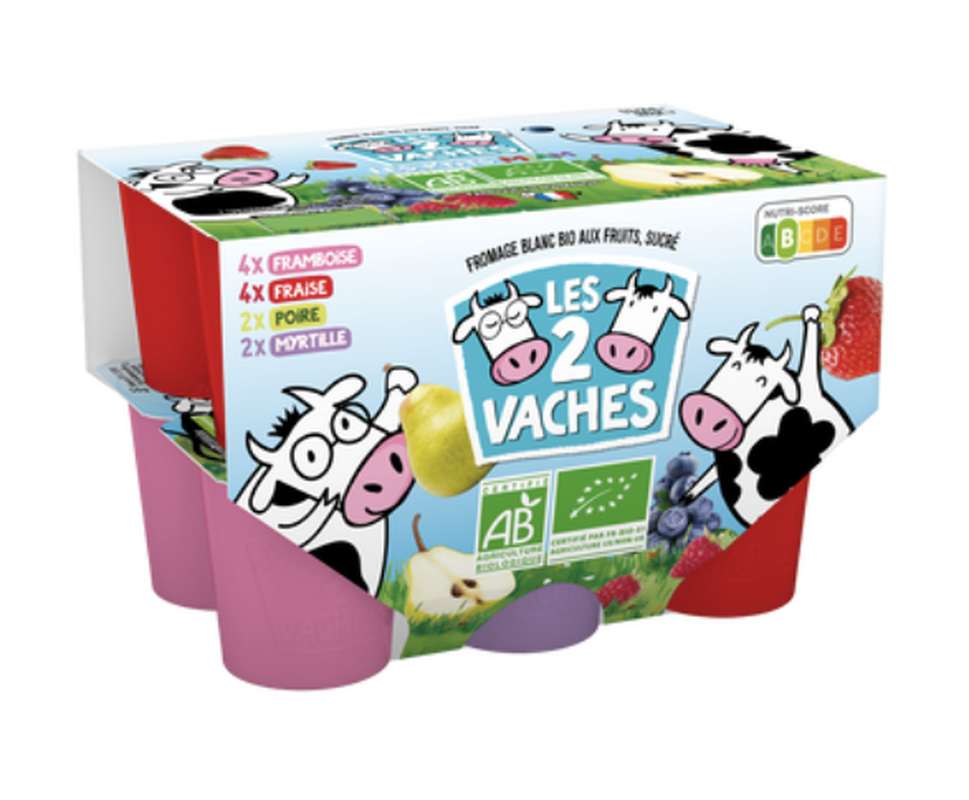 Fromage blanc aromatisé aux fruits sucrés BIO, Les 2 vaches (12 x 50 g)