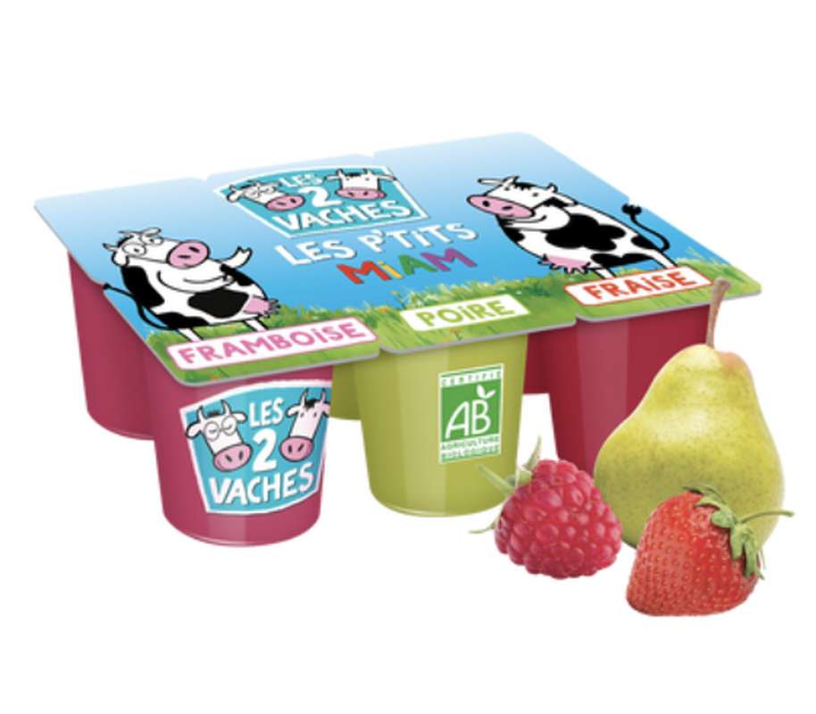 Fromage blanc aux fruits sucré arômatisé BIO, Les 2 vaches (6 x 50 g)