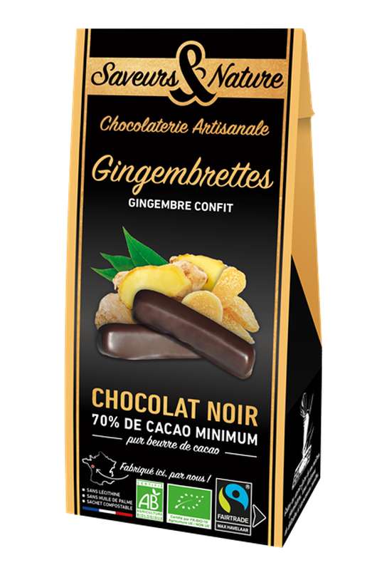 Gingembrettes enrobées de chocolat noir  BIO, Saveur & nature (125 g)