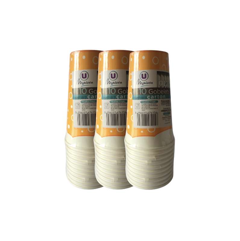Lot de 3 x Gobelet en carton 47 cl, U MAISON (x 10)