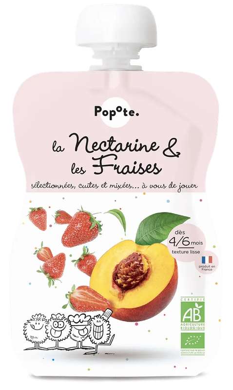 Gourde Nectarines & Fraises BIO - dès 4/6 mois, Popote (120 g)