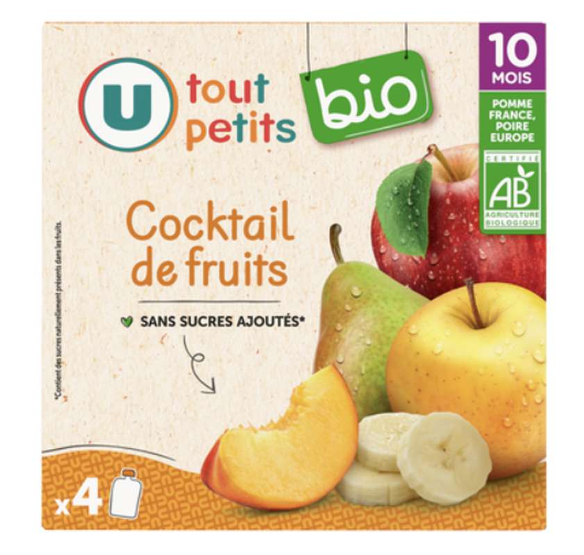 Gourdes Cocktail de fruits BIO - dès 10 mois, U Tout Petits  (4 x 90 g)