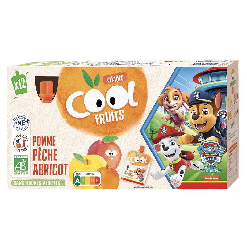 Gourdes Cool Fruits -La Pat' Patrouille Pomme Pêche Abricot BIO, Vitabio (12 x 90 g)