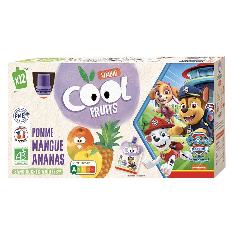 Gourdes Cool Fruits -La Pat' Patrouille Pomme Mangue Ananas BIO, Vitabio (12 x 90 g)