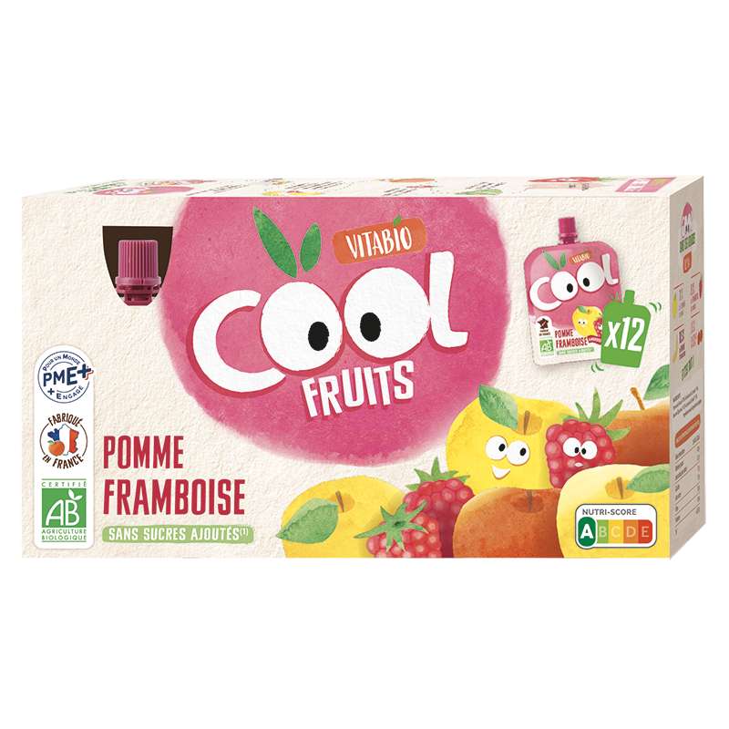 Gourdes Cool Fruits - Pomme et framboise BIO, Vitabio (12 x 90 g)