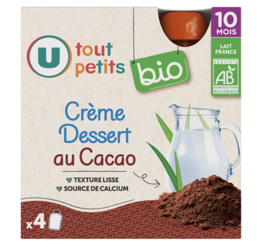 Gourdes Crème saveur cacao BIO - dès 10 mois, U Tout Petits  (4 x 85 g)