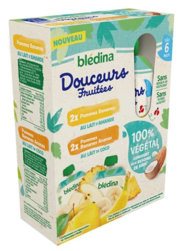 Gourdes Lactées Blédina Fruits Rouges/Pomme Banane/Fruits Exotiques - 32 X 85g - Dès 10 Mois - Sans Colorant