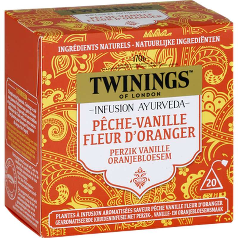 Infusion ayurveda vanille pêche fleur d'oranger, Twinings (x 20 sachets)