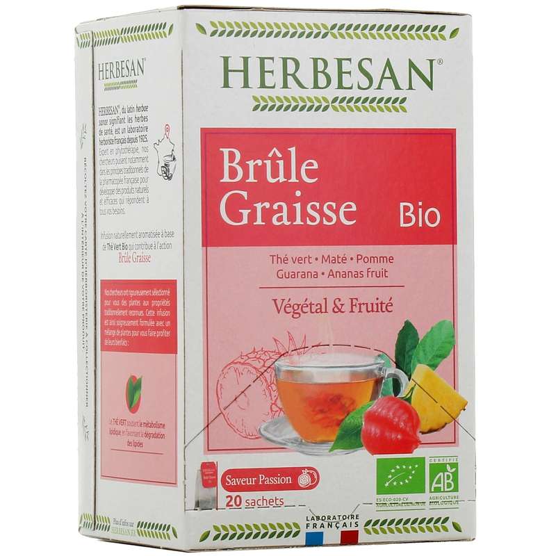 Infusion brûle graisse au maté vert BIO, Herbesan (20 sachets)