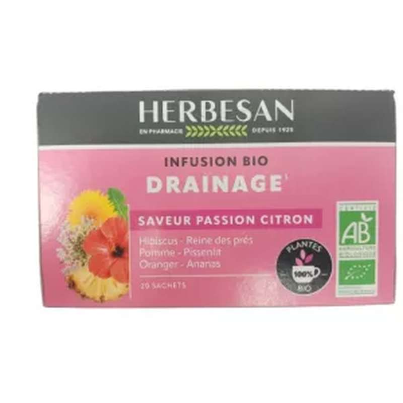 Infusion Drainante reine des prés  BIO, Herbesan (20 sachets)