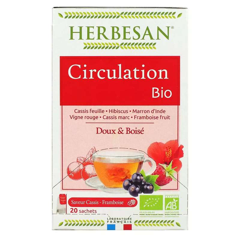 Infusion hibiscus cassis pour la circulation BIO, Herbesan (20 sachets)