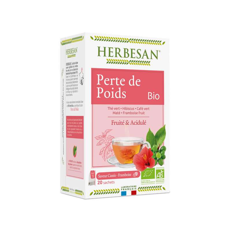 Infusion Perte de poids maté et thé vert BIO, Herbesan (20 sachets)