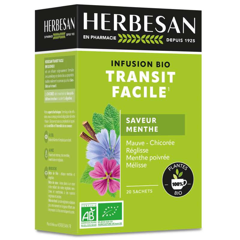 Infusion Transit Facile chicorée BIO, Herbesan (20 sachets)