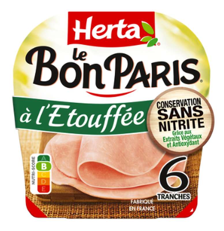 Jambon le bon Paris a l'étouffé conservation sans nitrites, Herta (6 tranches, 210 g)