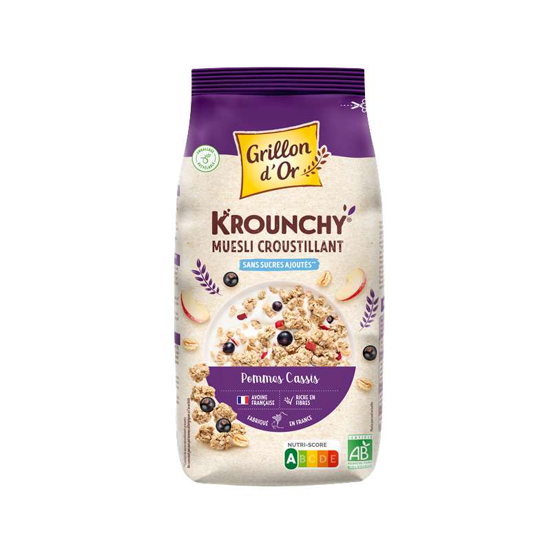 Krounchy pommes cassis sans sucres ajoutés BIO, Grillon d'Or (450 g)