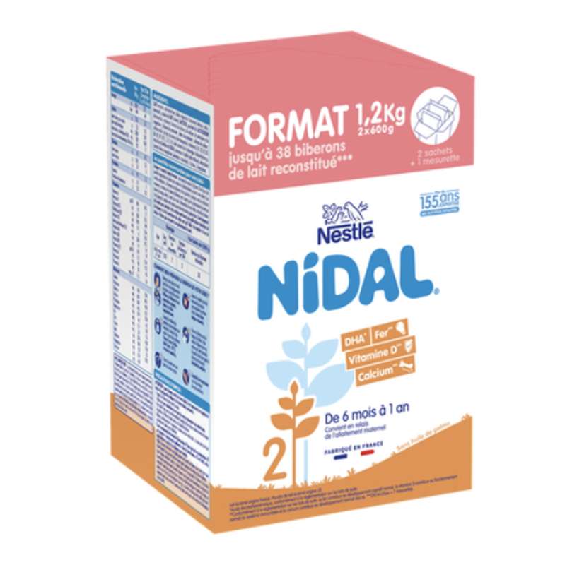 Lait de suite 2ème âge Nidal - dés 6 mois,  Nestlé (2 x 600 g)