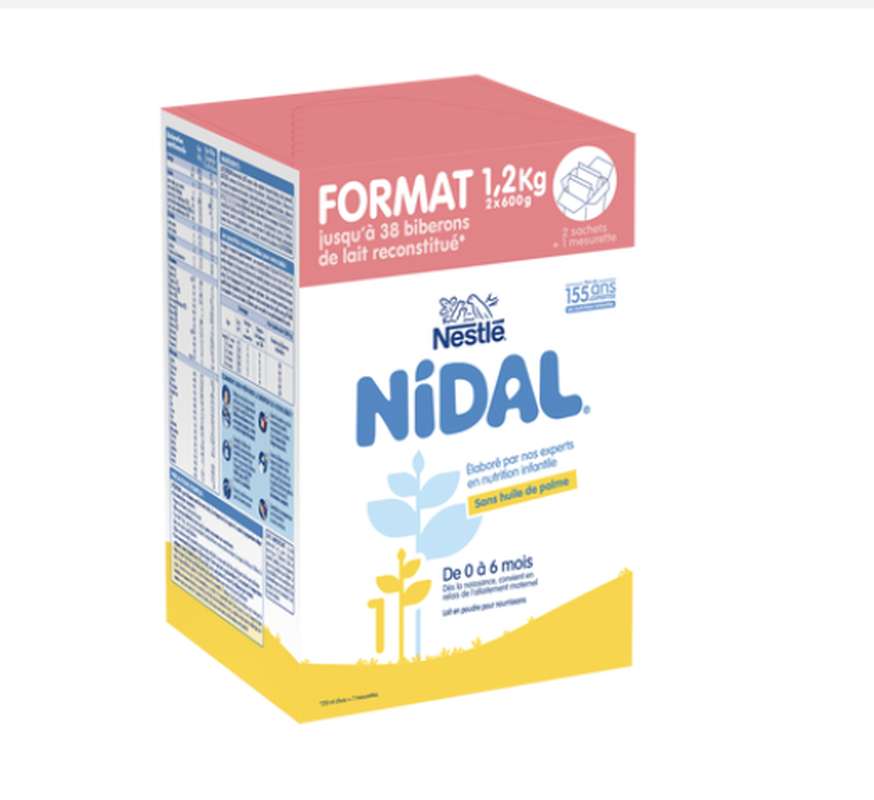 Lait pour nourrissons 1er âge Nidal - 0 à 6 mois, Nestlé  (2 x 600 g)