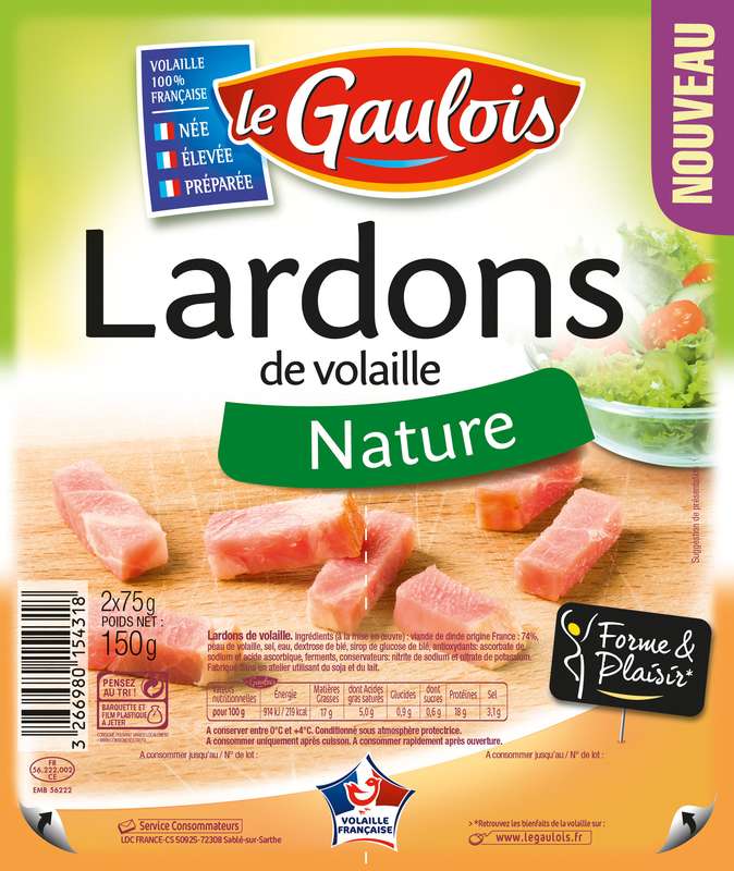 Lardons de volaille nature, Le Gaulois (2 x 75 g) La belle vie