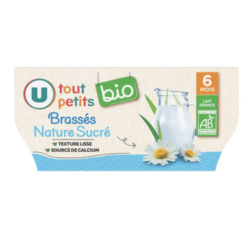 Les p'tits lactés brassés nature sucré BIO - dès 6 mois, U Tout petits (4 x 100 g)
