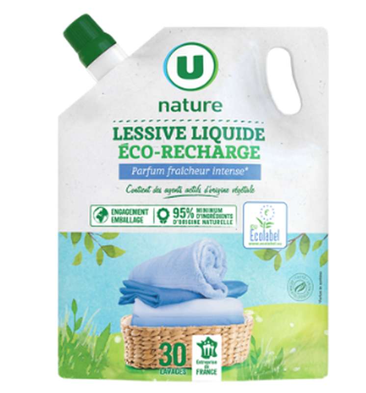 Lessive liquide fraîcheur intense (éco-recharge), U Nature (1,5 L)
