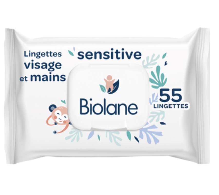 Lingettes visage et mains sensitives, Biolane (x 55)