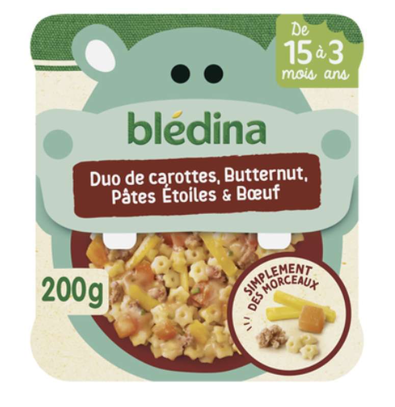 Lot de 2 Duo de carottes, butternut, pâtes étoiles & boeuf - dès 15 mois, Blédina (2 x 200 g)