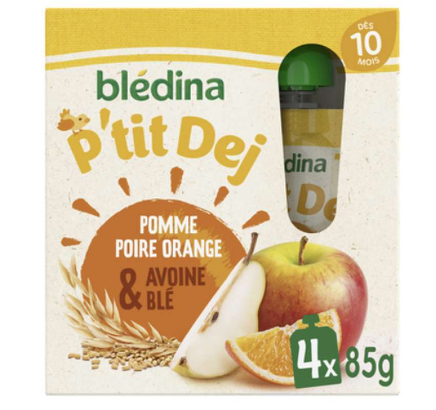 Lot de 2 - Gourdes Blédidej pomme poire orange et avoine blé - dès 12 mois, Blédina  (8 x 85 g)