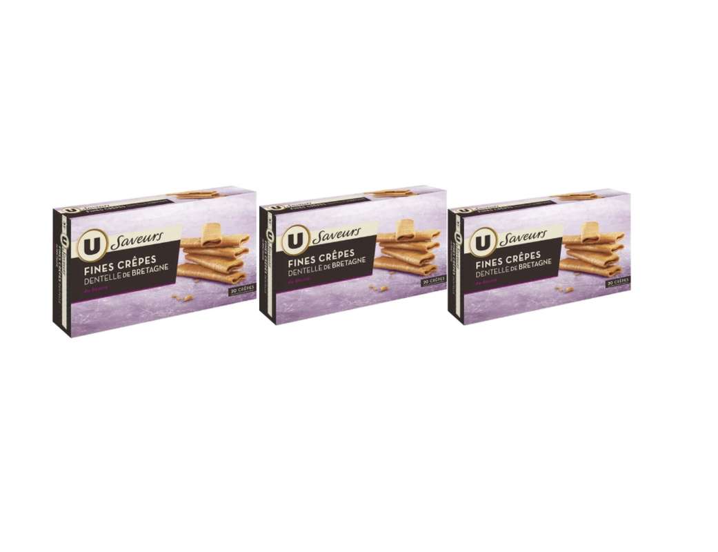 Lot de 3 x Fines crêpes dentelle de Bretagne nature, U Saveurs (85 g)