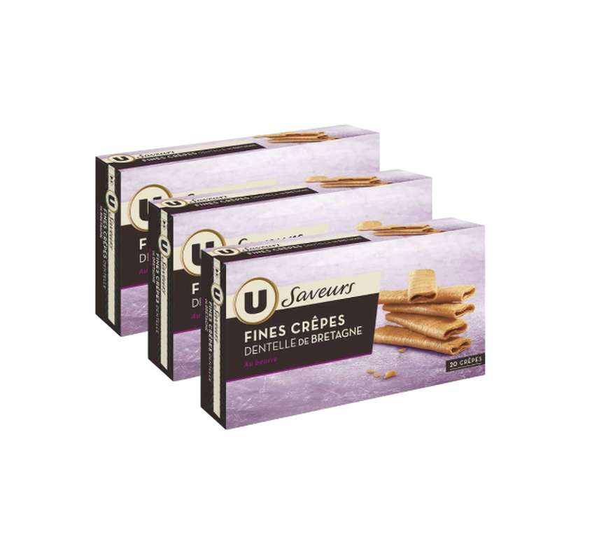 Lot de 3 x Fines crêpes dentelle de Bretagne nature, U Saveurs (85 g)