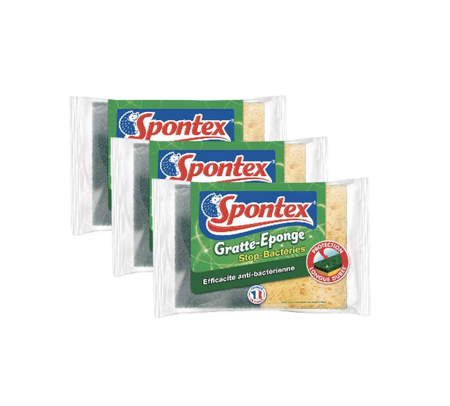Lot de 3 x Gratte éponge efficacité anti-bactérienne, Spontex (x 2)